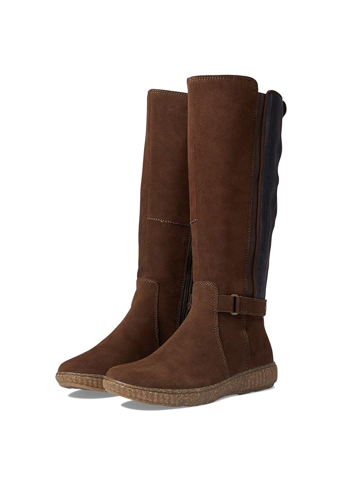 Clarks Czekoladowe Kozaki Zamszowe z Elastyczną Wstawką