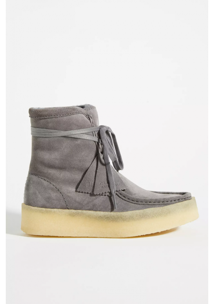 Clarks Szare Zamszowe Botki w Stylu Mokasynowym (Wallabee)