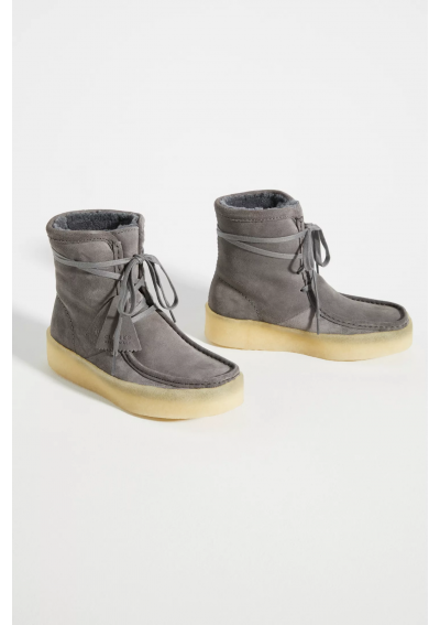Clarks Szare Zamszowe Botki w Stylu Mokasynowym (Wallabee)