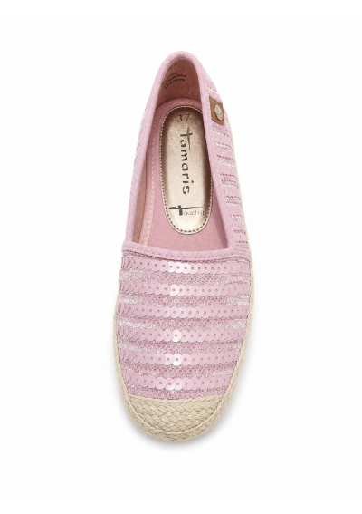 Tamaris Damskie espadryle z cekinami – pudrowy róż