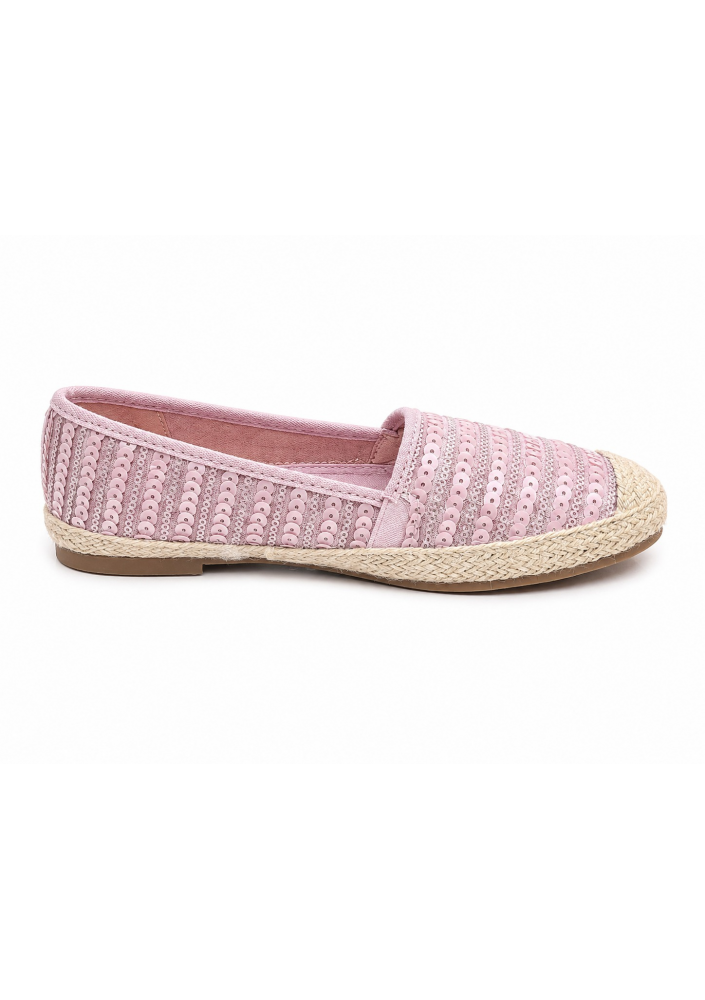 Tamaris Damskie espadryle z cekinami – pudrowy róż