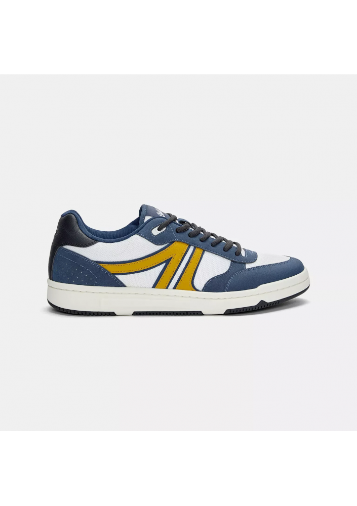 PULL&BEAR Sneakersy sportowe biało-granatowe z żółtymi akcentami