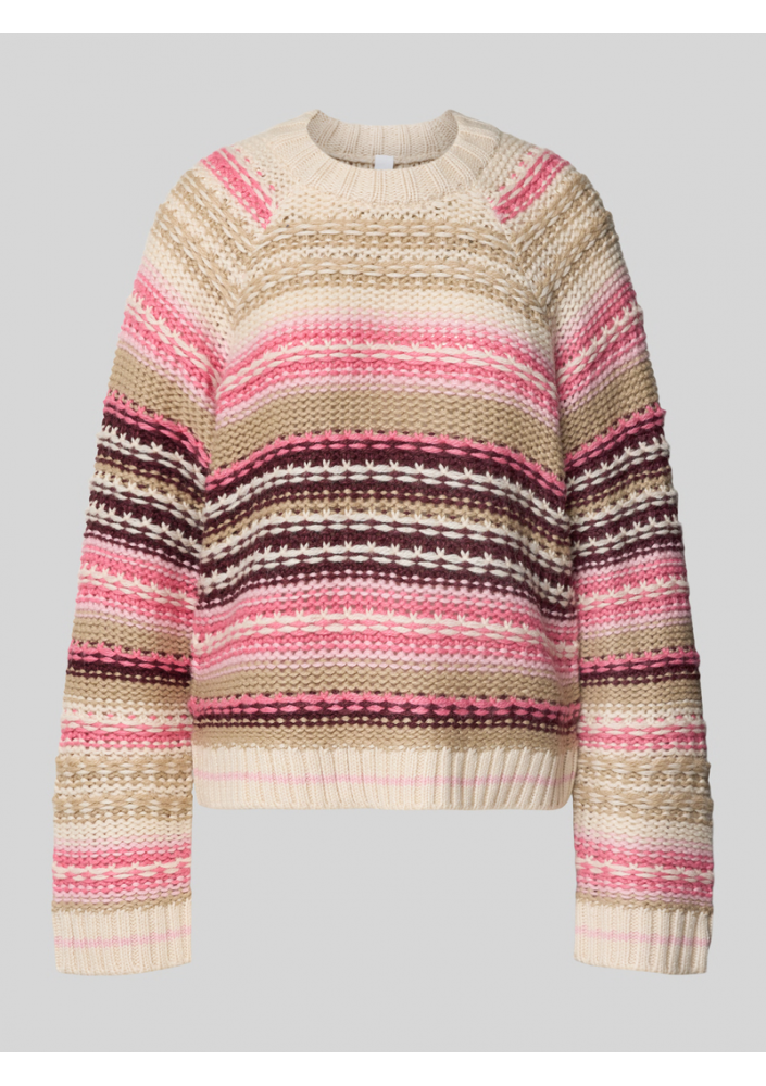 YAS Sweter z dzianiny o kroju relaxed fit z dodatkiem wełny model „BIBI” - mocnoróżowy