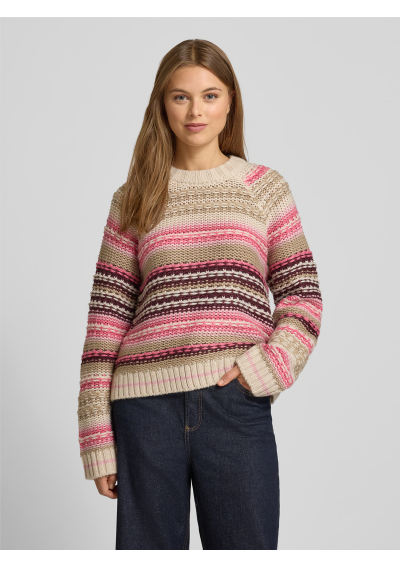 YAS Sweter z dzianiny o kroju relaxed fit z dodatkiem wełny model „BIBI” - mocnoróżowy