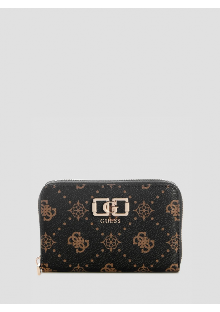 GUESS Brązowy portfel Emelie z logo i zamkiem błyskawicznym