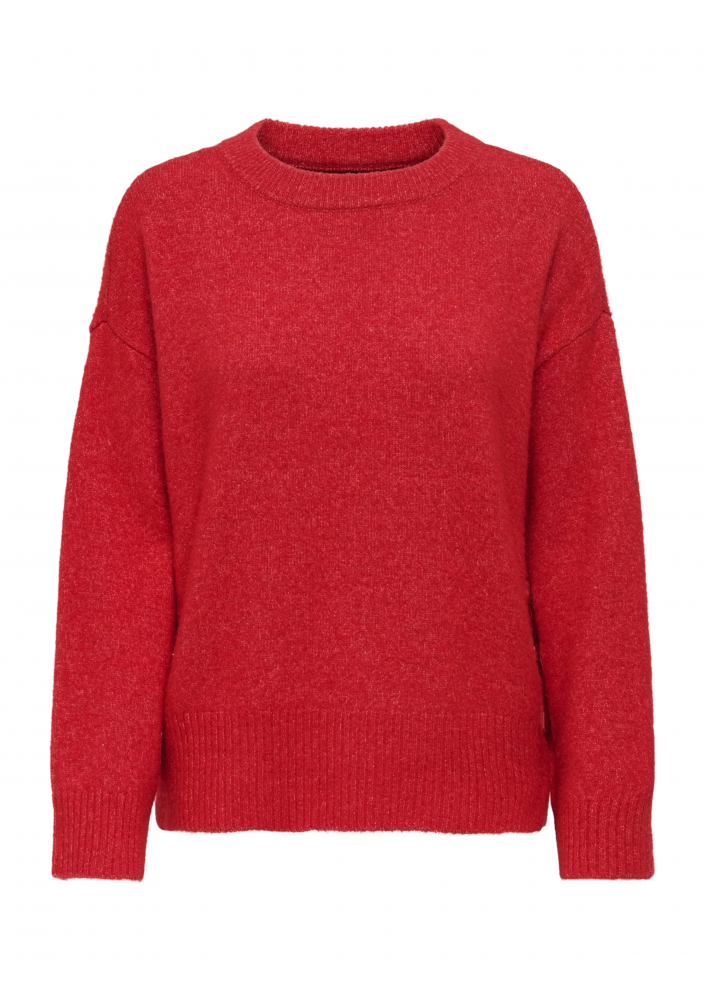 ONLY Czerwony sweter damski z ozdobnymi guzikami