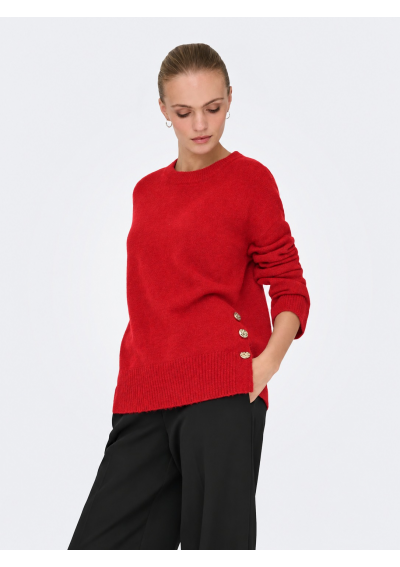 ONLY Czerwony sweter damski z ozdobnymi guzikami