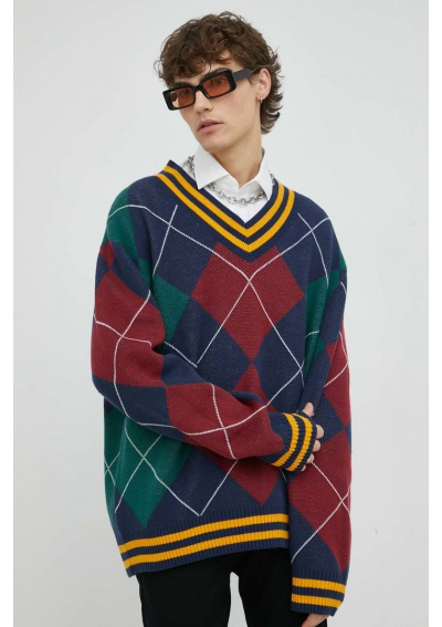 Levi's® Męski Sweter Oversize w Wzór Argyle z Dekoltem V-Neck A3104-0003