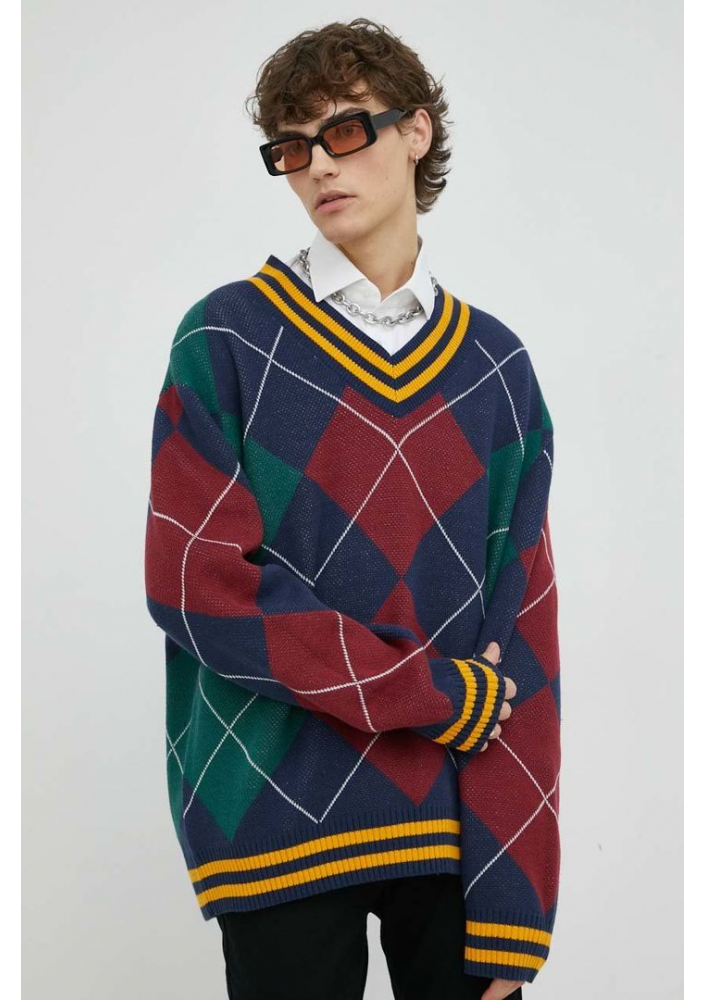 Levi's® Męski Sweter Oversize w Wzór Argyle z Dekoltem V-Neck A3104-0003