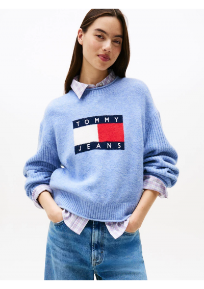 Tommy Jeans Flag Relaxed Mélange Jumper sweter niebieski