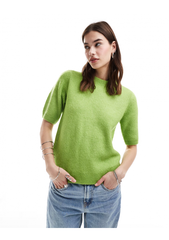 Selected – Lolina – Zielony dzianinowy sweter z krótkimi rękawami