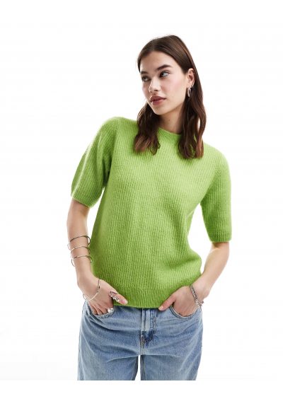 Selected – Lolina – Zielony dzianinowy sweter z krótkimi rękawami