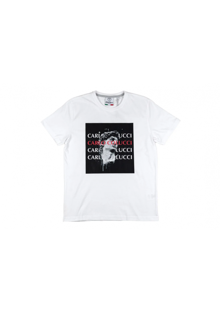 Carlo Colucci Męski T-shirt z artystycznym nadrukiem