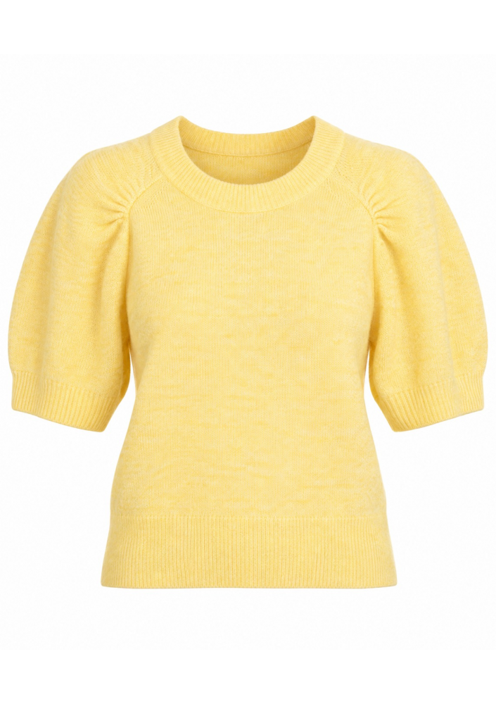 Part Two Stylowy sweter z krótkim, bufiastym rękawem żółty