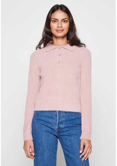 Damski Sweter Dzianinowy Polo w Puszystym Wykończeniu
