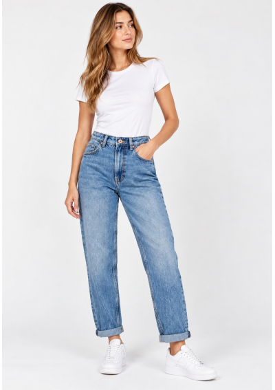 Bershka Damskie spodnie jeansowe z wysokim stanem typu Mom Jeans