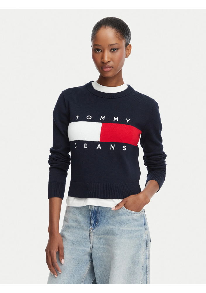 Tommy Jeans Sweter Flag DW0DW22930 Granatowy Regular Fit